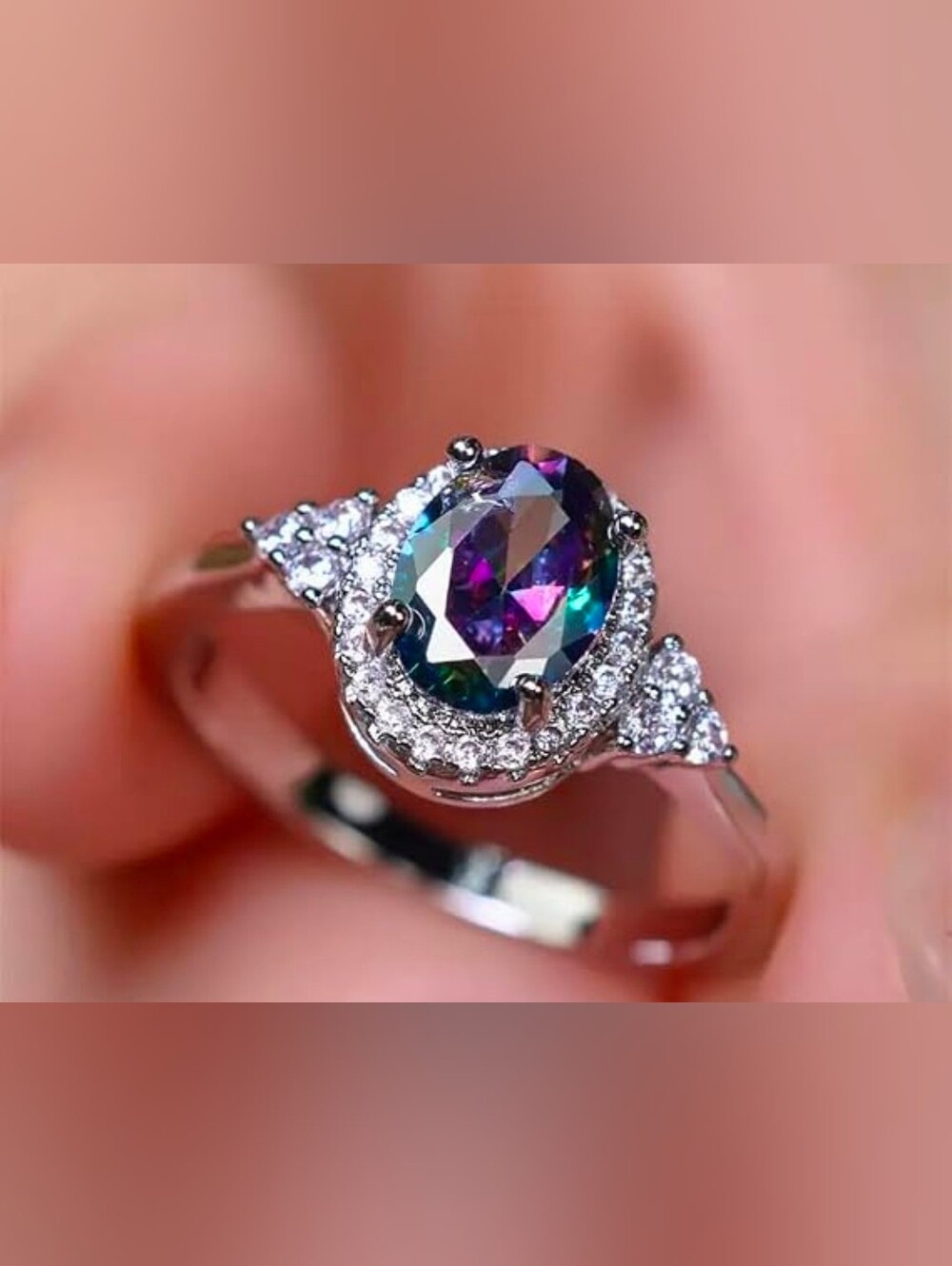 $8 Each Or Bundle 5/$20 Silver Multicolor Mystic Topaz Halo Ring